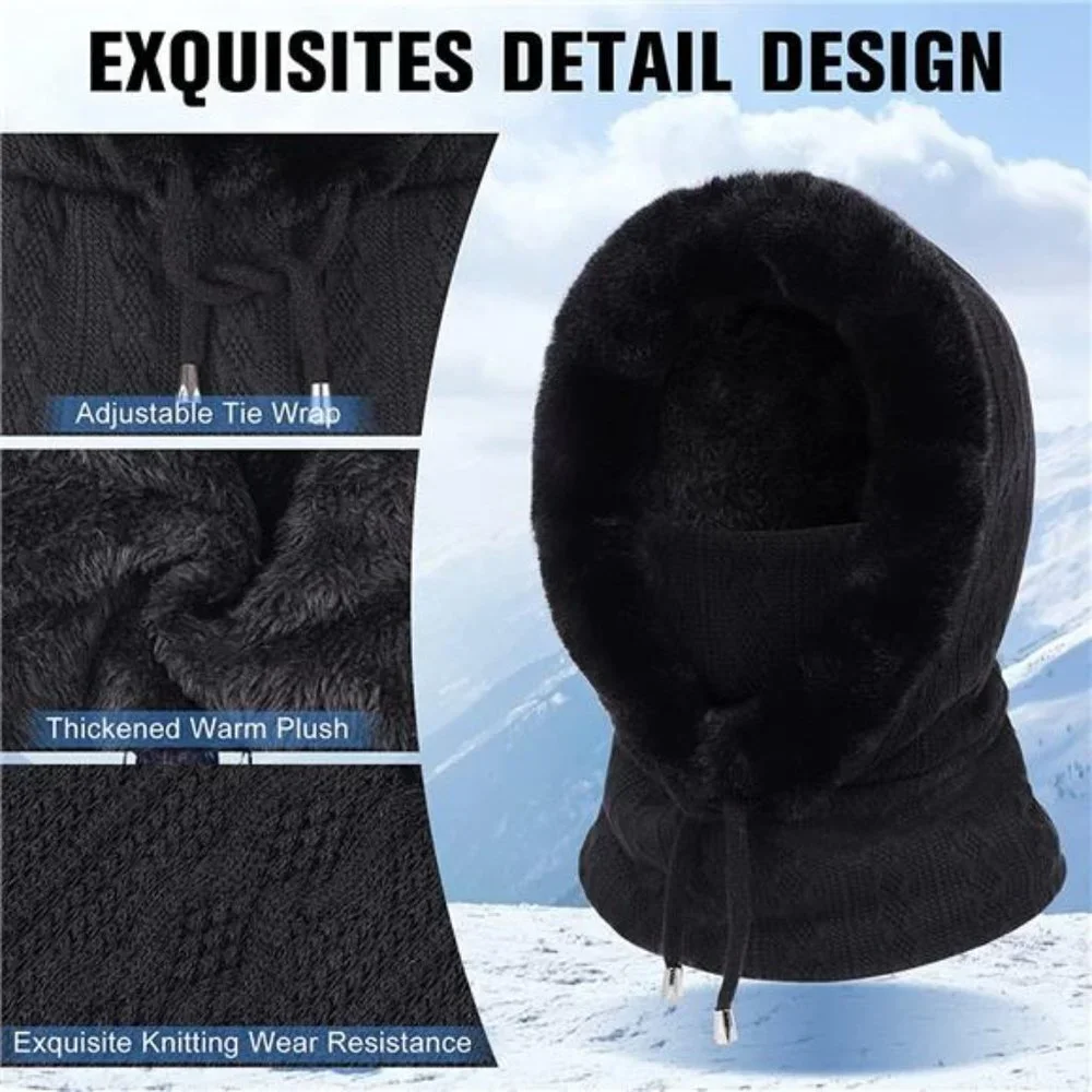 Women's Ski Mask Balaclava Face Mask Knitted Warm Fleece, Black